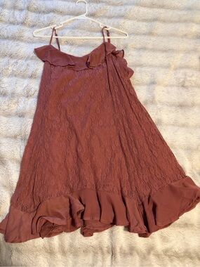American Eagle Outfitters Mauve Lace Ruffle Slip Dress